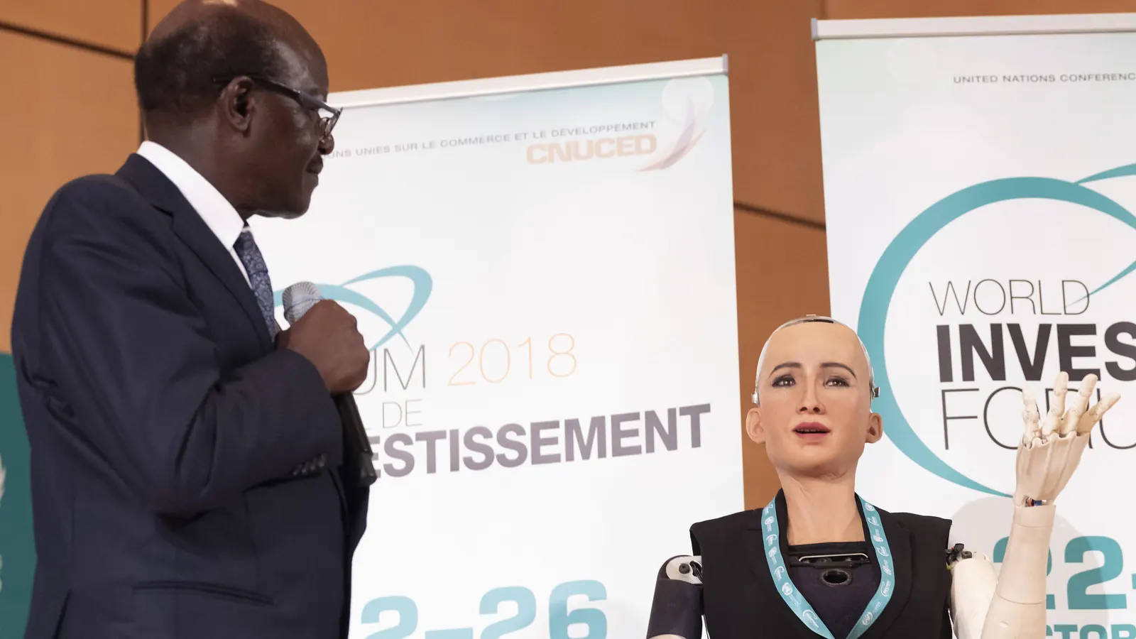 A humanoid robot at an international conference